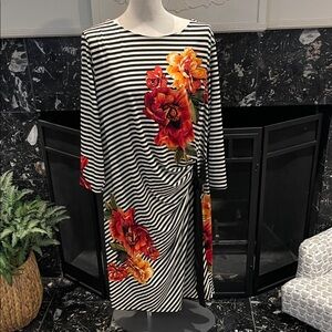 Shelby & Palmer Black and White Striped Dress with Floral Accents